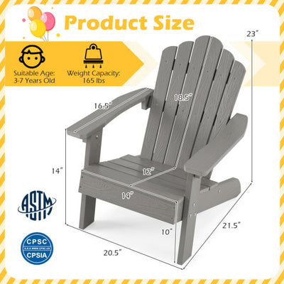 Set of 2 Kids Adirondack Chairs All-weather Outdoor Chairs for Children with Tilted High Backrest-Grey