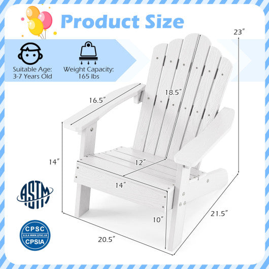 Set of 2 Kids Adirondack Chairs All-weather Outdoor Chairs for Children with Tilted High Backrest-White