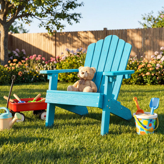 Set of 2 Kids Adirondack Chairs All-weather Outdoor Chairs for Children with Tilted High Backrest-Turquoise