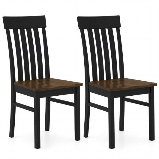 Set of 2 Kitchen Armless Dining Chairs with Slatted High Backrests-Black