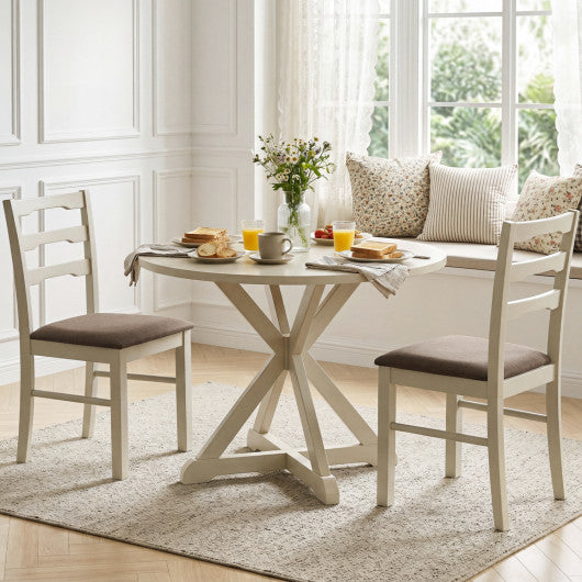 Set of 2 Linen Style Upholstered Dining Chairs with Wood Frames-White