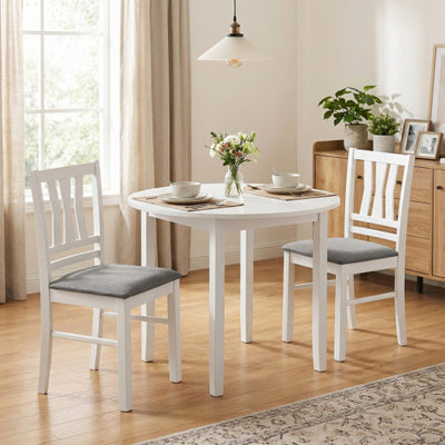 Set of 2 Linen Style Upholstered Kitchen Chairs with Wood Frames-White