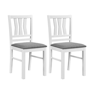 Set of 2 Linen Style Upholstered Kitchen Chairs with Wood Frames-White