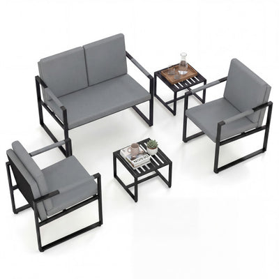 Set of 2 Mid Century Modern Single Sofa Chairs with Cushions-Gray