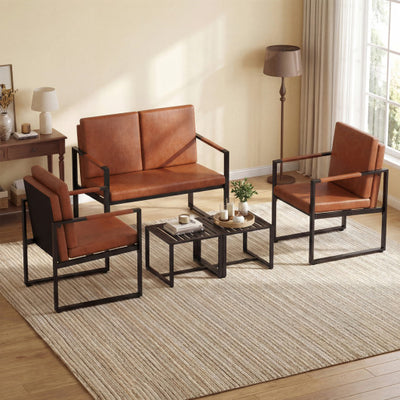 Set of 2 Mid Century Modern Single Sofa Chairs with Cushions-Brown