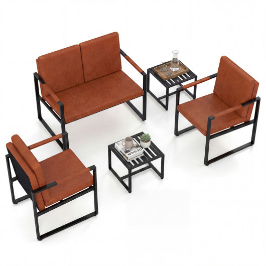Set of 2 Mid Century Modern Single Sofa Chairs with Cushions-Brown