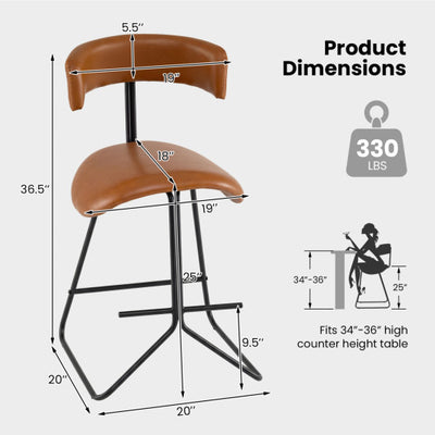 Set of 2 Modern Counter Height Stools 25 Inch Faux Leather Upholstered-Espresso
