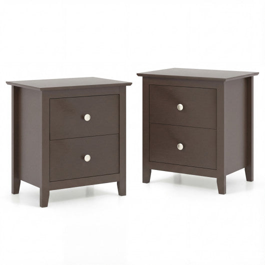 Set of 2 Modern Nightstand with two Drawers for Small Spaces-Rustic Brown