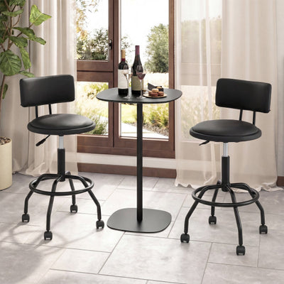 Set of 2 Modern Swivel Height Adjustable Bar Stool with Backrest-Black