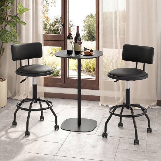 Set of 2 Modern Swivel Height Adjustable Bar Stool with Backrest-Black