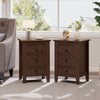 Set of 2 Nightstand End Beside Table Drawers-Walnut