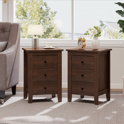 Set of 2 Nightstand End Beside Table Drawers-Walnut