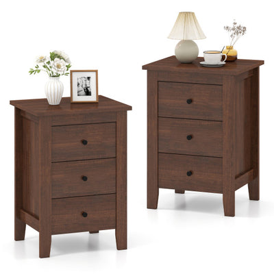 Set of 2 Nightstand End Beside Table Drawers-Walnut