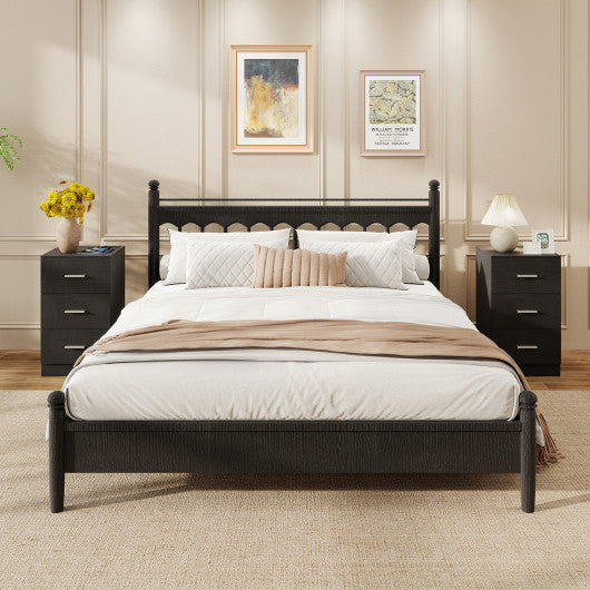 Set of 2 Nightstand with Charging Station End Table with 3 Storage Drawers Bedside Table for Bedroom-Black