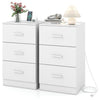 Set of 2 Nightstand with Charging Station End Table with 3 Storage Drawers Bedside Table for Bedroom-White - White