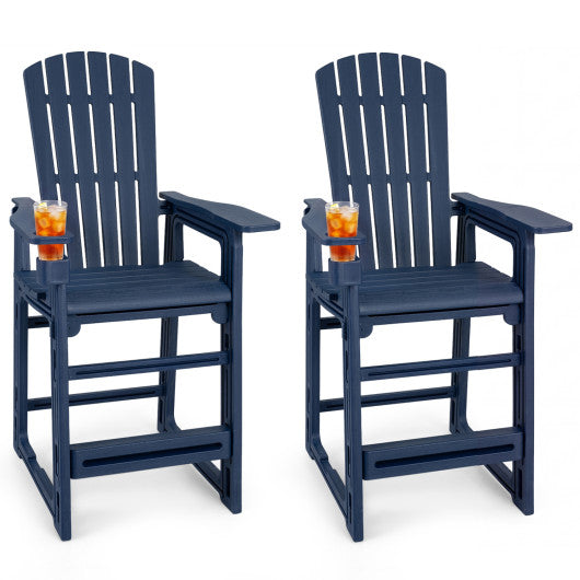Set of 2 Outdoor 29 Inch Height Bar Stool with Backrest and Armrests-Blue