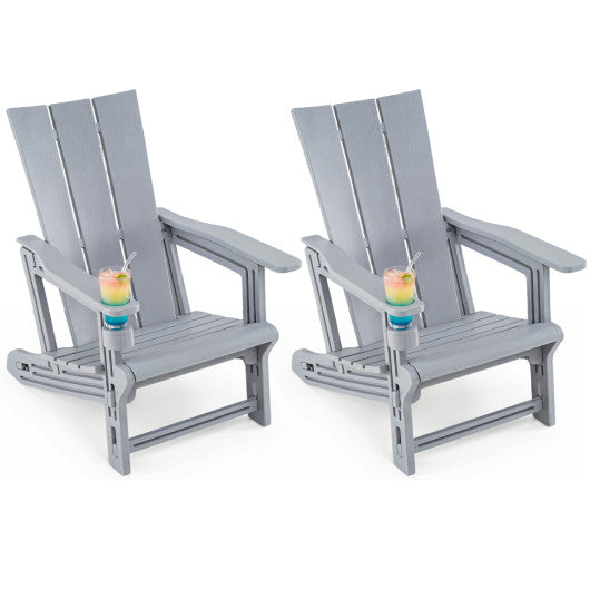 Set of 2﻿ Outdoor Adirondack Chairs with Cup Holder-Gray
