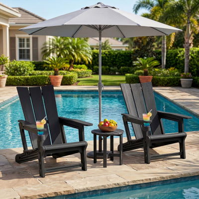 Set of 2﻿ Outdoor Adirondack Chairs with Cup Holder-Black