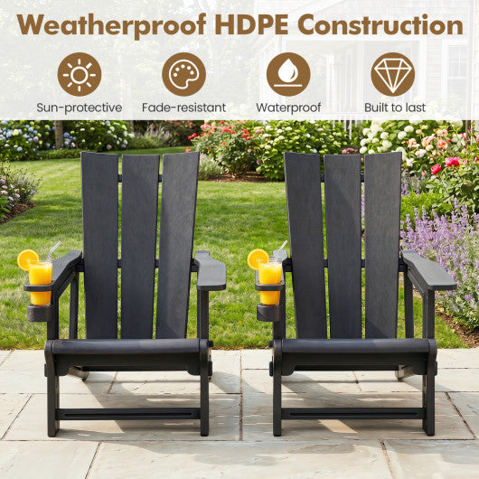 Set of 2﻿ Outdoor Adirondack Chairs with Cup Holder-Black