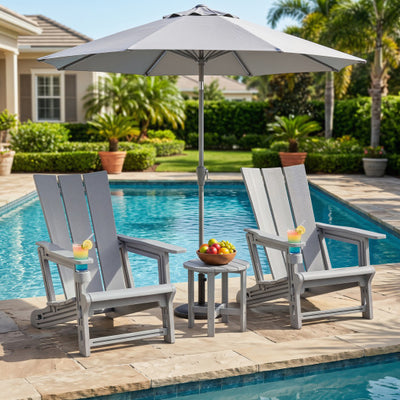 Set of 2﻿ Outdoor Adirondack Chairs with Cup Holder-Gray