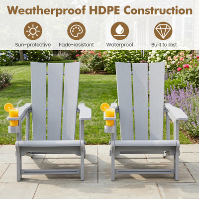 Set of 2﻿ Outdoor Adirondack Chairs with Cup Holder-Gray