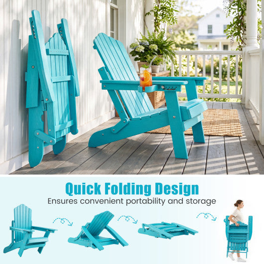 Set of 2 Outdoor Folding Adirondack Chair with Cup Holder and 5-Level Backrest-Turquoise