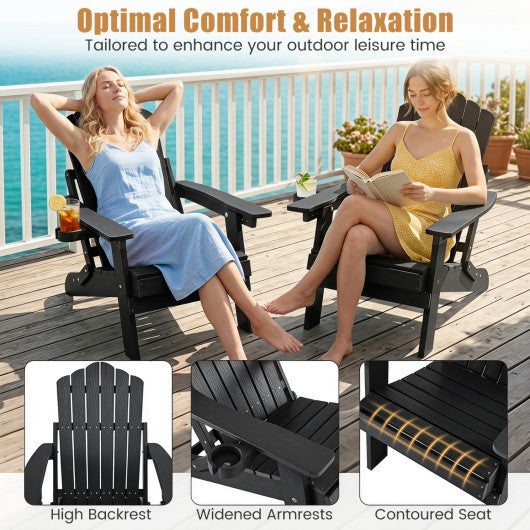 Set of 2 Outdoor Folding Adirondack Chair with Cup Holder and 5-Level Backrest-Black