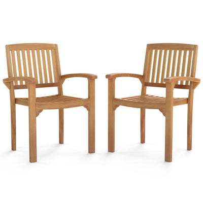 Set of 2 Outdoor Patio Chair with Slatted Seat and Curved Seat