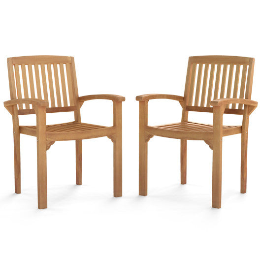 Set of 2 Outdoor Patio Chair with Slatted Seat and Curved Seat