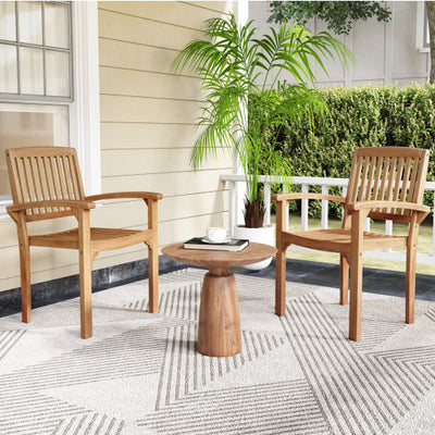 Set of 2 Outdoor Patio Chair with Slatted Seat and Curved Seat