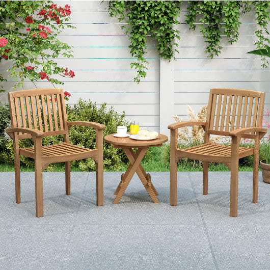 Set of 2 Outdoor Patio Chair with Slatted Seat and Curved Seat