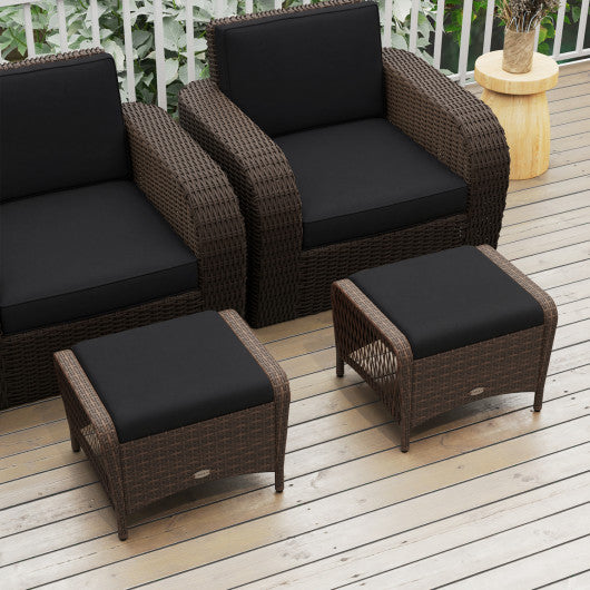 Set of 2 Outdoor Patio PE Wicker Ottomans with Removable Cushions-Black