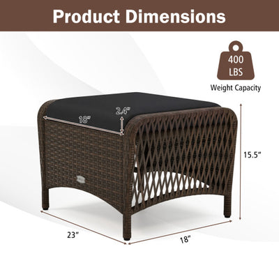 Set of 2 Outdoor Patio PE Wicker Ottomans with Removable Cushions-Black
