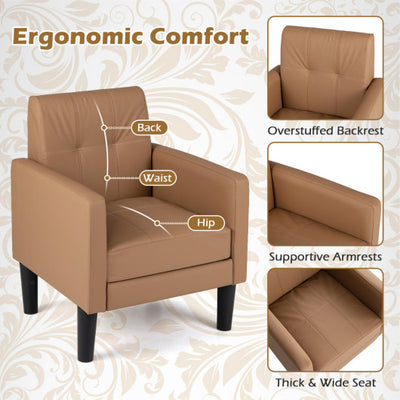 Set of 2 PU Leather Modern Accent Chair with Removable Seat Cushion-Brown