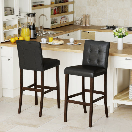 Set of 2 PVC Dining Leather Bar Stools with Solid Wood Legs-29 inches