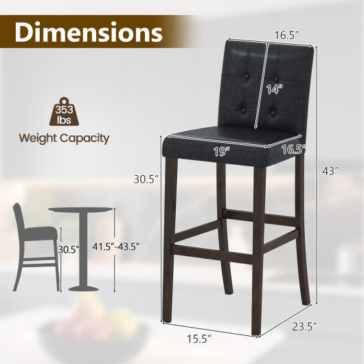Set of 2 PVC Dining Leather Bar Stools with Solid Wood Legs-29 inches