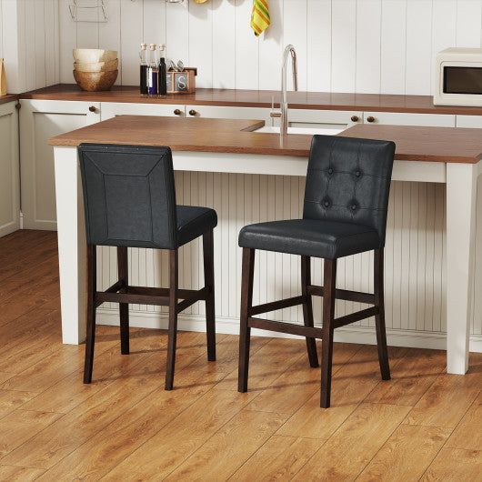 Set of 2 PVC Leather Bar Stools with Solid Wood Legs