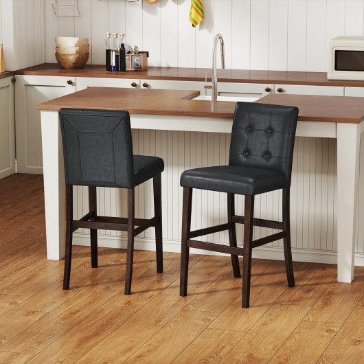 Set of 2 PVC Leather Bar Stools with Solid Wood Legs