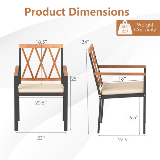 Set of 2 Patio Dining Chairs with Removable Padded Cushions-18 Inches