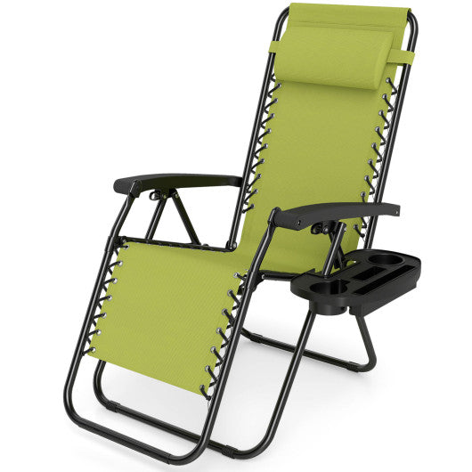 Set of 2 Portable Zero Gravity Chairs with Cup Holder Trays and Backrest -Green
