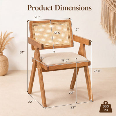 Set of 2 Rattan Accent Chairs with Padded Cushion and Rubber Wood Frame-Beige