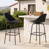 Set of 2 Rattan Swivel Barstools with Curved Back-Black