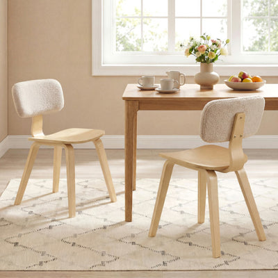 Set of 2 Rubber Wood Dining Room Chairs with Teddy Velvet Padded Backrest-Natural