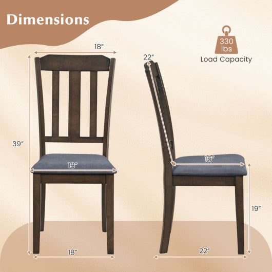 Set of 2 Rubber Wood Dining Room Chairs with Comfortable Backrest-Brown