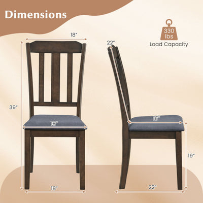 Set of 2 Rubber Wood Dining Room Chairs with Comfortable Backrest-Brown