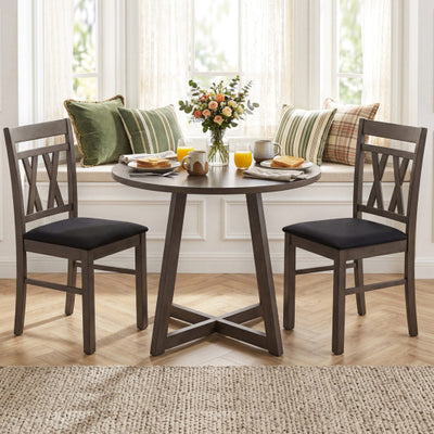 Set of 2 Modern Linen Style Upholstered Kitchen Chairs-Gray