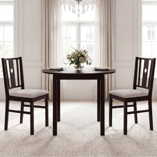 Set of 2 Rubber Wood Kitchen Chairs with Fabric Padded Seat -Coffee