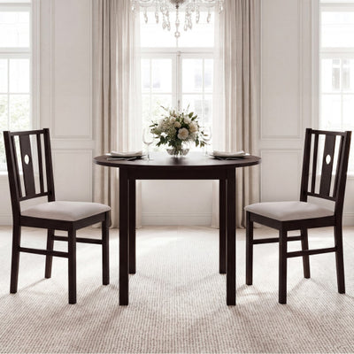 Set of 2 Rubber Wood Kitchen Chairs with Fabric Padded Seat -Coffee