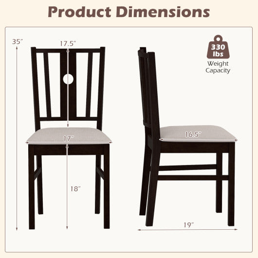 Set of 2 Rubber Wood Kitchen Chairs with Fabric Padded Seat -Coffee