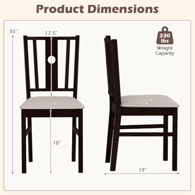 Set of 2 Rubber Wood Kitchen Chairs with Fabric Padded Seat -Coffee